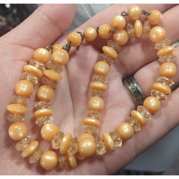 Vintage Orange Moonglow Lucite Beaded Necklace - Picture 5 of 6